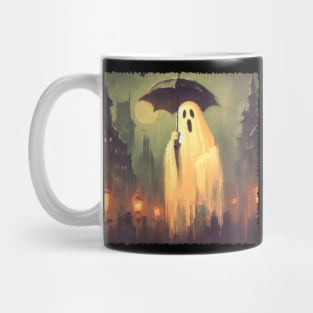 Vintage Spooky gothic Halloween ghost holding umbrella Mug